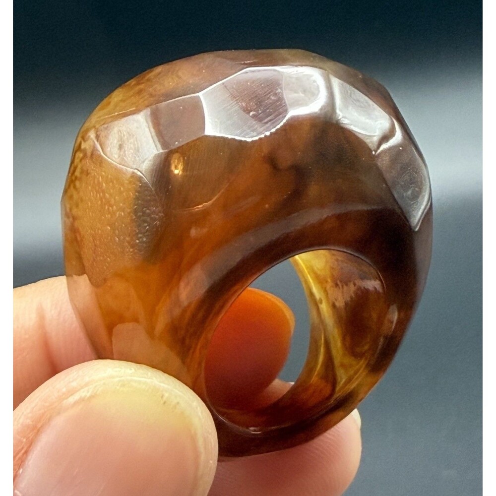 Y2K Chunky Tortoiseshell Ring Sz 6.5 Faceted Amber Lucite Resin Statement Retro